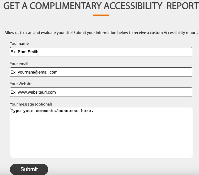 An example of a form that displays properly labeled fields and example text.